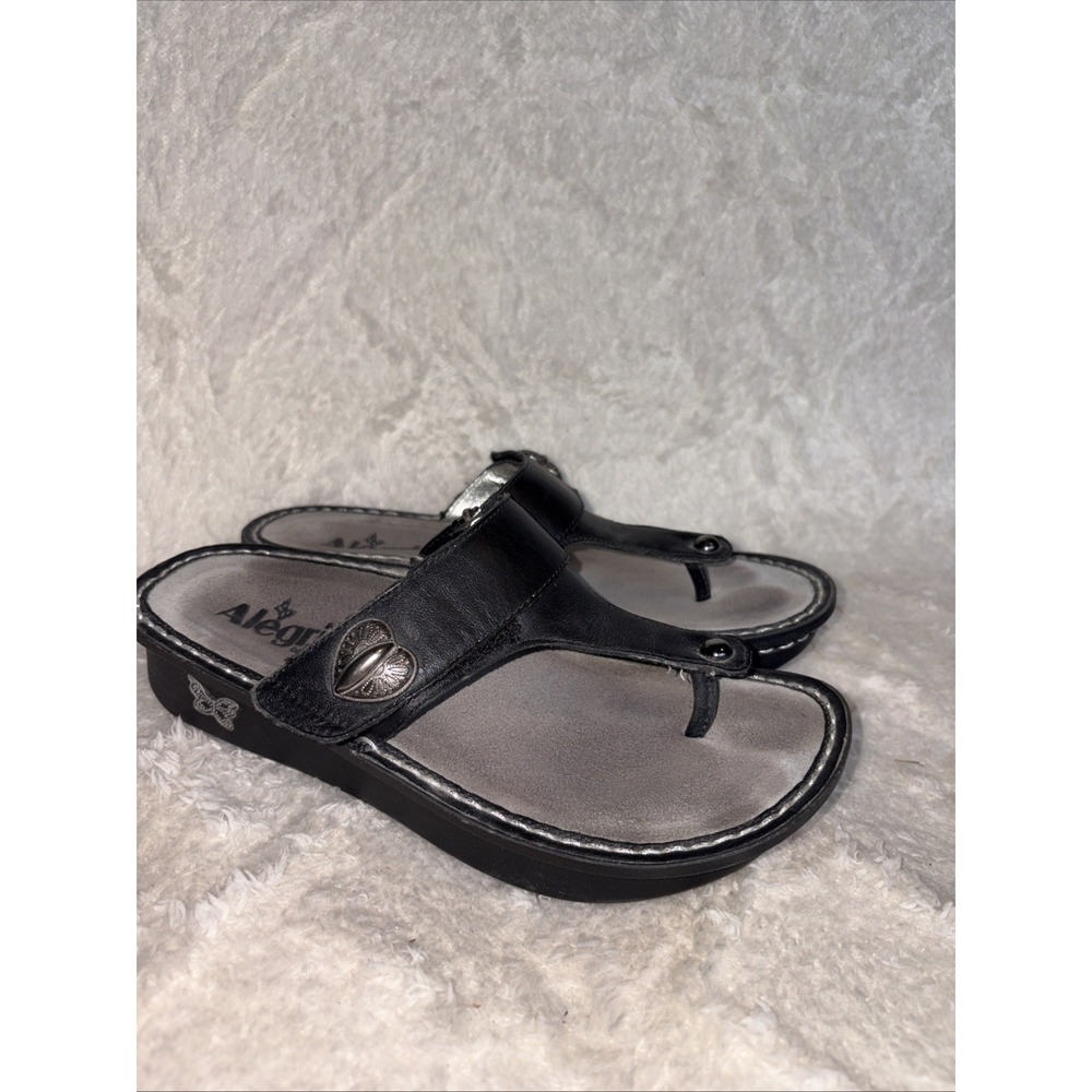 Alegria Carina Thong Sandal‎ Flip Flop Black Leather Women's 36-6/6.5US Slip On